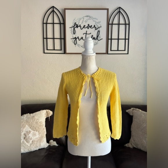 Vintage Y2K No Boundaries Bright Yellow Crochet Cardigan Junior’s Size S Retro - Picture 1 of 13